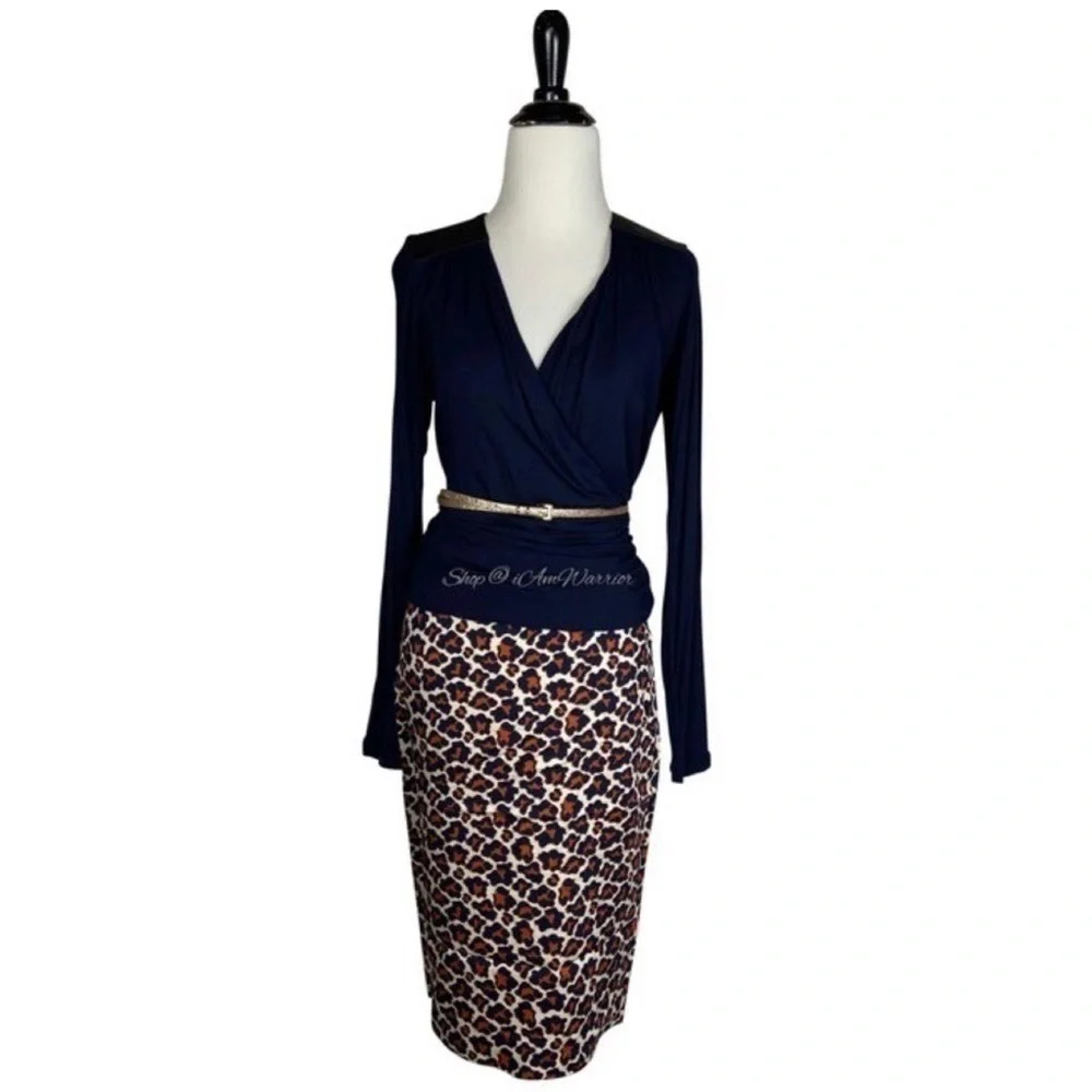 Diane von Furstenberg NWT navy leopard pencil skirt *shop@iamwarrior